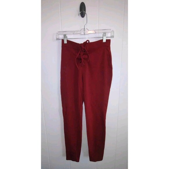 Forever 21 | Burgundy High Waist Tie Front Stretch Pull On Pants Size Medium - Picture 1 of 3